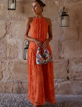 Women's Lace Halter Woven Midi Dress in Orange Size: 10 - Orange - Size: 10 - Karen millen - FashionsVida