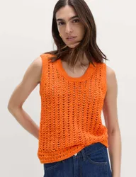 Cotton Rich Crochet-Style Scoop Neck Knitted Vest Marmalade female