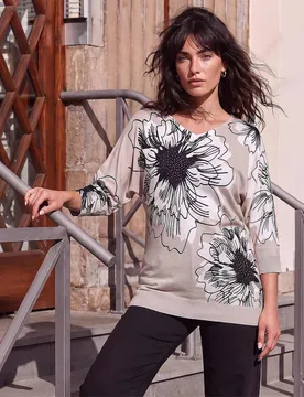 Embellished Floral V-Neck Jumper Light Grey female - Roman - FashionsVida