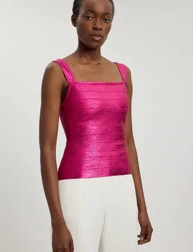 Women's Foil Metallic Figure Form Bandage Strappy Top in Pink Size: 10 - Pink - Size: 10 - Karen millen - FashionsVida
