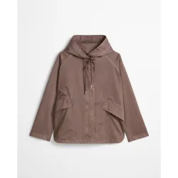Chaqueta de mujer de capa con capucha relajada de sarga de algodón ecológico