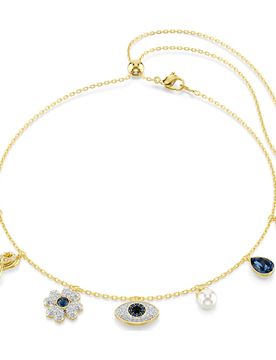 Girocollo Symbolica, Crystal Pearl, Luna, infinito, quadrifoglio, evil eye e ferro di cavallo, Blu, Finitura oro 18K OS