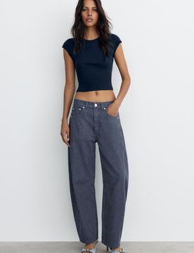 Jeans A Palloncino A Righe Con Cuciture