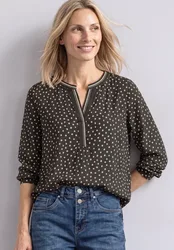 Langarm Tunika mit Split Neck und Print female Braun