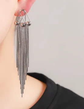 Silver Tone Triangle Top Long Chain Tassel Drop Earrings, Stylish Layered Fringe Earrings for Women Party Daily Wear Jewelry - Aliexpress - FashionsVida
