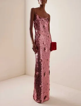 Chic New Rose Gold Sequin Accent Mermaid Maxi Dress for Women Spaghetti Strap Bodycon Skirt for Red 2026 Carpet Event ropa mujer - Aliexpress - FashionsVida