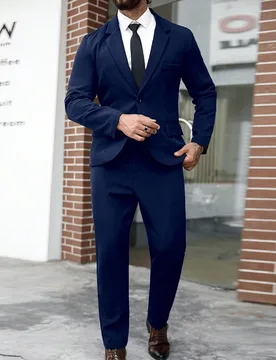 Conjunto de traje formal de negocios para hombre de talla grande con blazer de cuello de solapa y manga larga y pantalones de unicolor, otoño, ceremo - Shein - FashionsVida