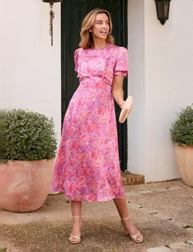 Vestido de invitada mangas abullonadas estampado floral - Polin et Moi - FashionsVida