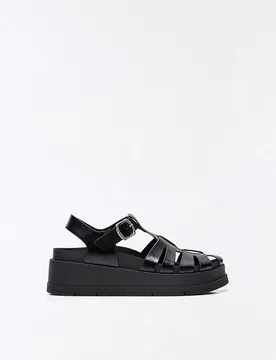 Sandales Plates À Lanières 38 Noir - Bershka - FashionsVida