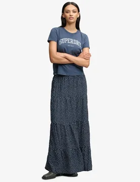 Superdry Damen Gewebter Maxirock mit Stufendesign Navy - Größe: 44 - 64.99 - FashionsVida