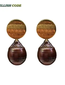Baroque Style Hook Earring Tissue Nucleated Flameball Brown Coffee Freshwater Pearls Round Bead Frosted Shape Golden Color - Aliexpress - FashionsVida