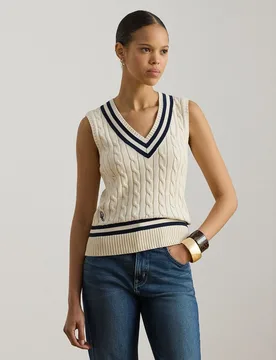 Chaleco de mujer de algodón en punto de ochos - Lauren Ralph Lauren - FashionsVida