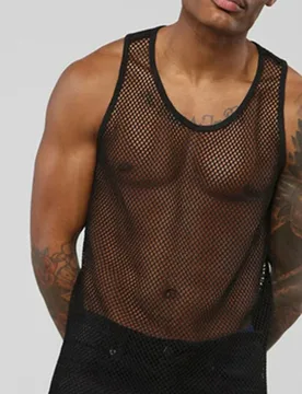 Men Tank Tops Mesh Classic Patchwork Sheer O-neck Stretch Sleeveless Streetwear Transparent Comfortable Solid Color Sexy Vests - Aliexpress - FashionsVida