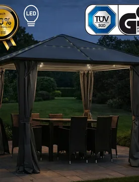 Alu Pavillon PREMIUM 3x3m grau inkl. LEDs - BRAST - FashionsVida