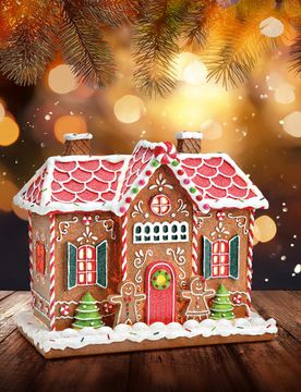 Lebkuchenhaus mit LED-Beleuchtung 26 cm hoch