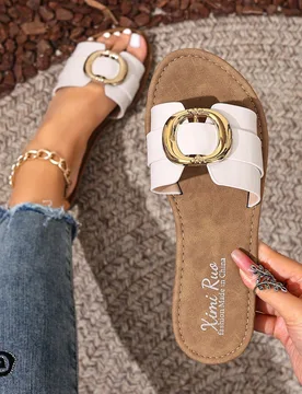 Nueva marca de moda primavera/verano estilo H, sandalias de mujer, esencial para vacaciones, sandalia de cuña, zapatos de playa, marrón, negro, plan - Shein - FashionsVida