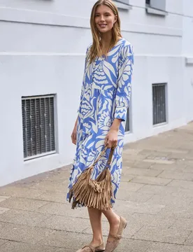 Street One Midi-Kleid mit V-Neck und Print female Blau - Street One Studio - FashionsVida