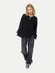 Shirtbluse mit doppelten Volants an Schwarz 34