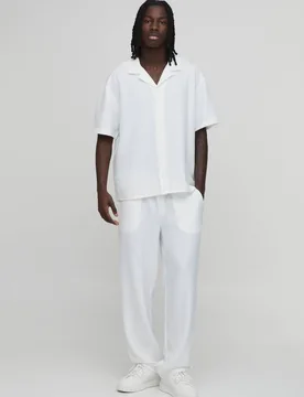 Men's Oversized Short Sleeve Shirt and Trouser Set White Size Medium White M - boohooMAN - FashionsVida