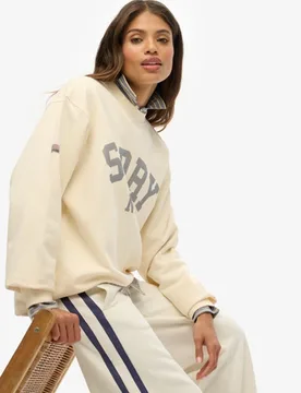 Superdry Damen Baumwolle Logo Druck Lässiges Athletic Essentials Sweatshirt Mit Rundhalsausschnitt, Creme & Grau - Größe: 38 - 64.99 - FashionsVida