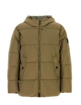 Padded Hooded Jacket with Adjustable Drawstring, Slanted Snap Pockets & Two-Way Zip