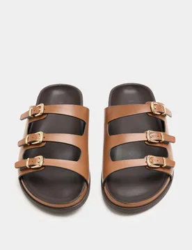 Triple Buckle Footbed Sandals Tan female - M&S - FashionsVida