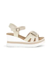 Sandali bianchi e beige con zeppa e dettaglio decorativo E482 37