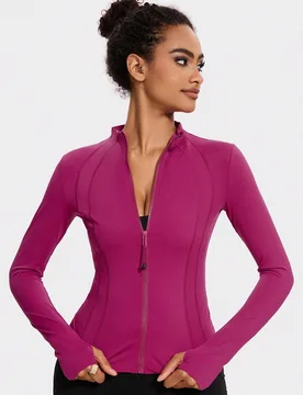Chaqueta deportiva de ajuste ceñido para mujer VUTRU con ojales para el pulgar y cuello alto, primavera - Shein - FashionsVida