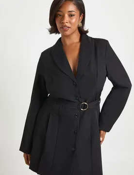 Womens Plus Buckle Detail Tie Waist Tailored Blazer Dress - Black - Size 16 Uk - Boohoo - FashionsVida