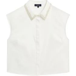 Camisa de mujer sin mangas con cuello con pedreria