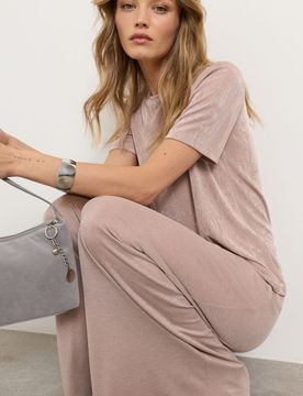 Pantaloni wide leg con filo lurex brillante - caffè