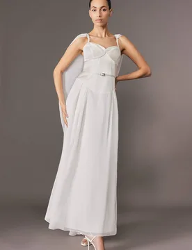 Women's Archive Collection - Petite Corset Detail Georgette Cape Woven Maxi Dress in Ivory Size: 4 - Ivory - Size: 4 - Karen millen - FashionsVida
