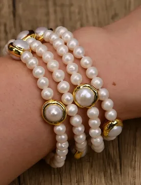 Strands Cultured White Round Pearl Yellow Gold Edge Plated White Pearl Bracelet Lady Party Jewelry Gifts - Aliexpress - FashionsVida