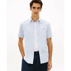 Camisa de caballero de manga corta estampada de lino