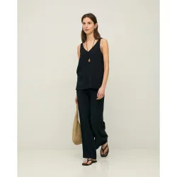 Pantalones anchos de mujer de corte fluido y cintura elástica