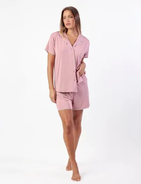 Pijama abierto corto de mujer de punto viscosa con detalles bordados - Admas - FashionsVida