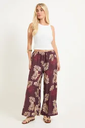 Women's Petite Palm Print Drawstring Trousers in Brown Size: 14 - Brown - Size: 14