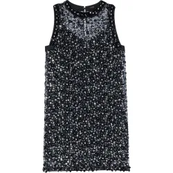 Vestido corto con bordado floral de lentejuelas