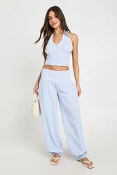 Womens Shirred Waist Balloon Trousers - Blue - Size 16 Uk