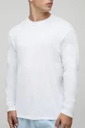 Mens Basic Long Sleeve Regular Fit Crew Neck T Shirt - White Cotton - Size X-Large