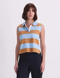 Cotton Rich Striped Polo Tank Top Blue female