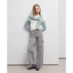 Pantalón recto liso de algodón de mujer