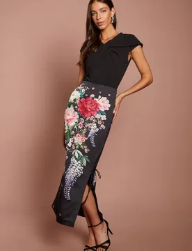 Women's Printed Satin Skirt in Black Size: 16 - Black - Size: 16 - Coast - FashionsVida