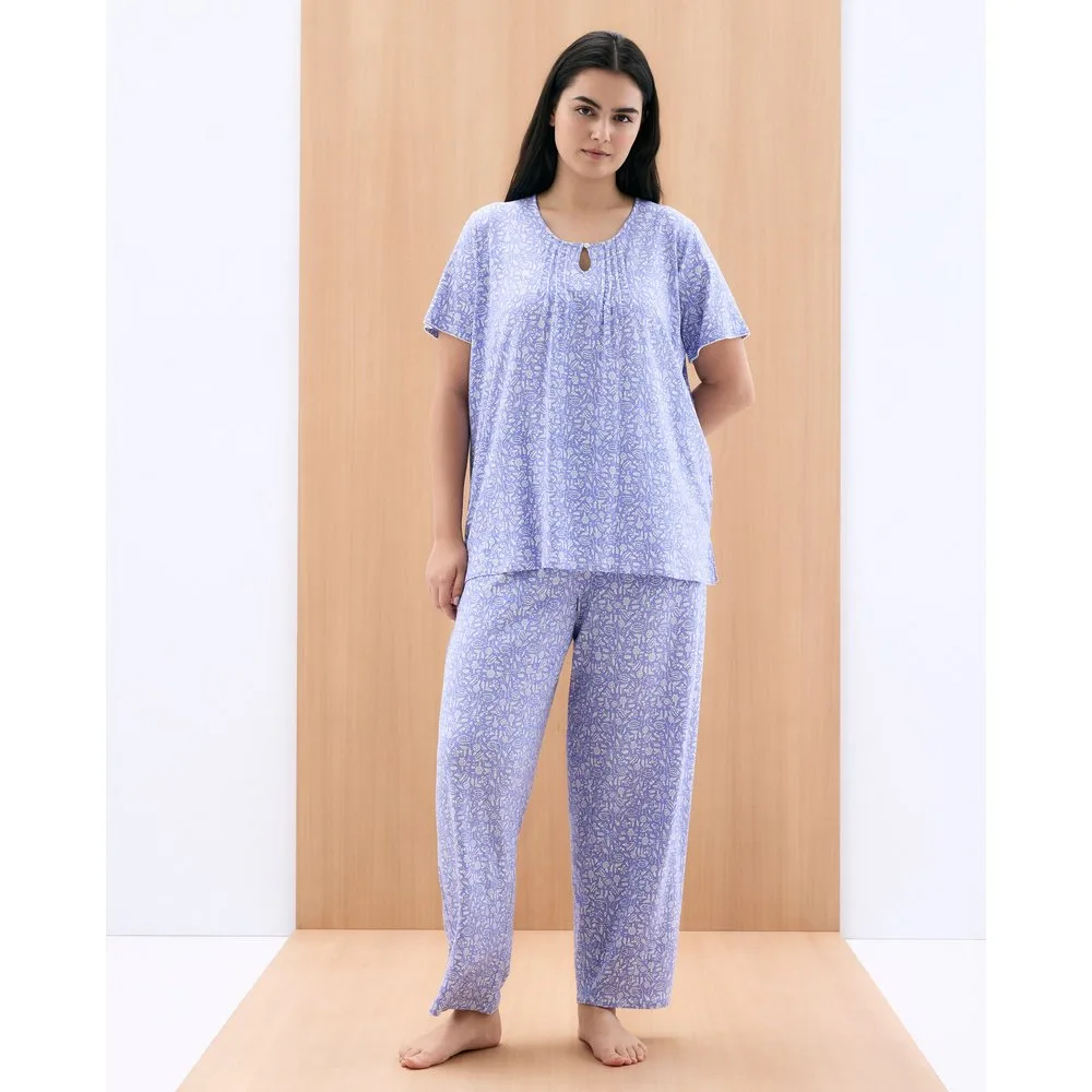 Pijama de mujer largo con manga corta estampado - Couchel - FashionsVida