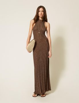 Robe longue en maille de lin et lurex