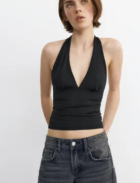 Halter Neck Top With Gathering (Size: ) - Pull&bear - FashionsVida