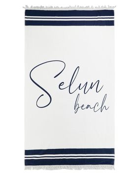 Telo mare bianco blu con frange 261009
