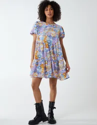Puff Sleeve Smock Dress - 8 / BLUE - female