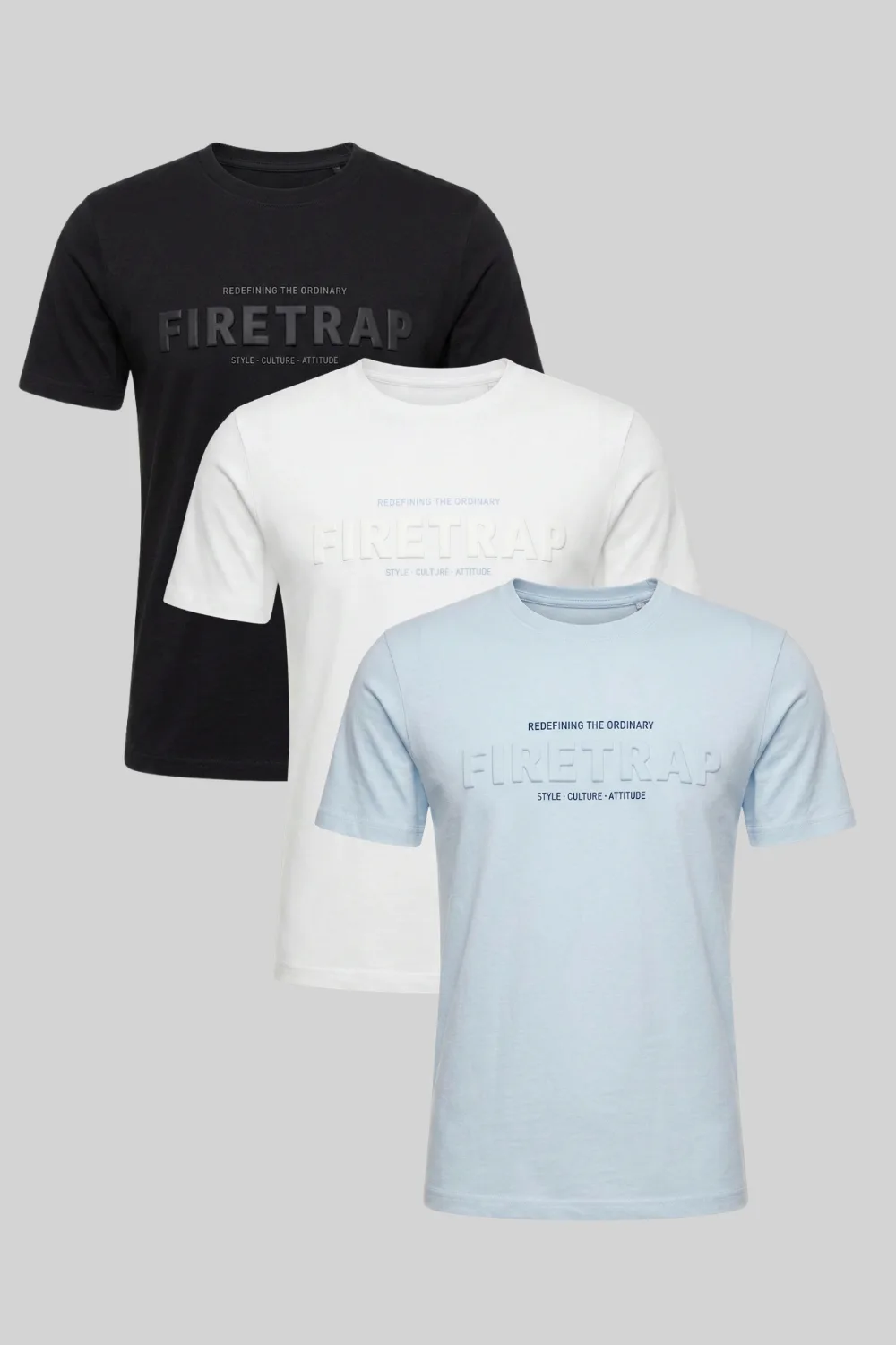 Mens Multi 3 Pack Regular Fit Cotton Crew T-Shirts - Multicolour - Size Large - Firetrap - FashionsVida
