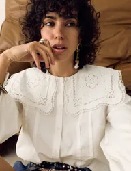 Pure Cotton Broderie Collar Shirt White female